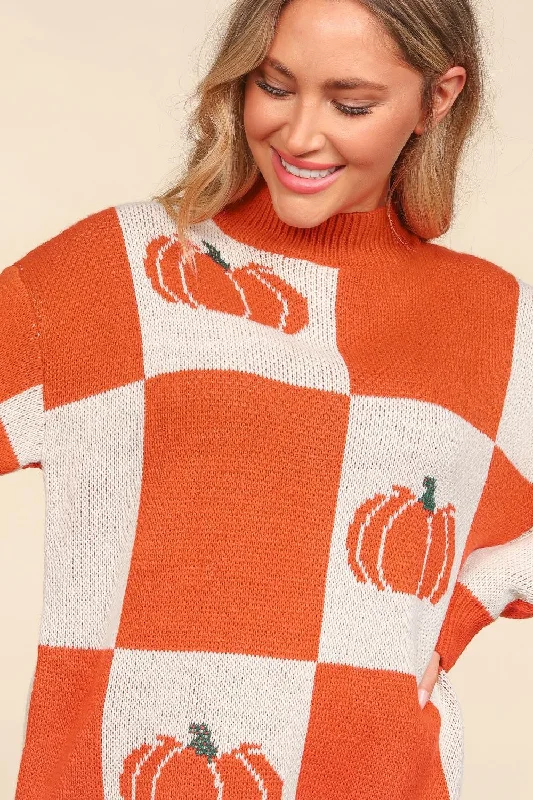 lightweight coatPLUS CHECKER PUMPKIN OVERSIZED SWEATER KNIT TOP