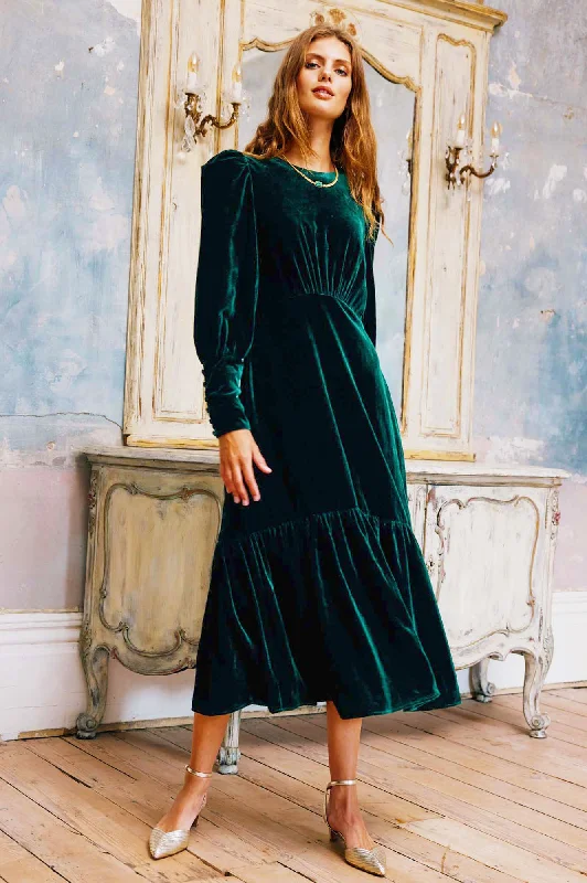 satin midi dressEsmee Velvet Dress | Emerald Green