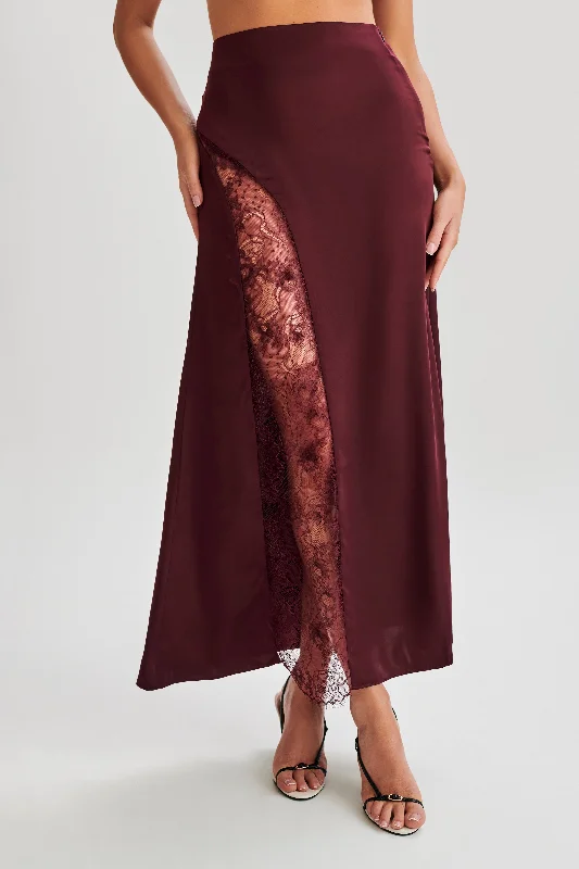 silk dressLuella Satin Lace Maxi Skirt - Plum