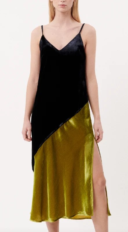 printed dressBlack and Greeen Velvet Dress with Slit by FRNCH