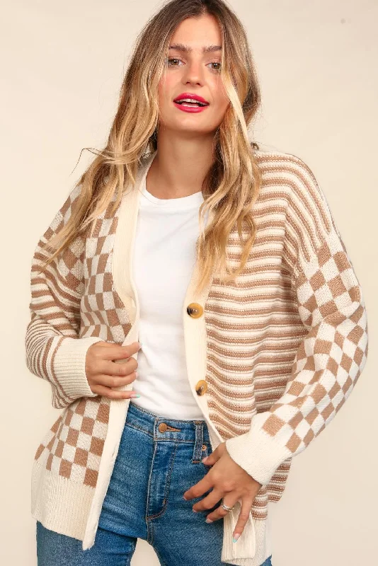 premium puffer coatBUTTON DOWN CHECKER STRIPE SWEATER CARDIGAN