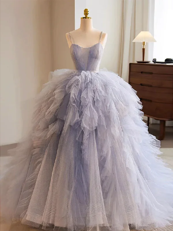 playful dressElegant A-Line Spaghetti Straps Tulle Long Prom Dress Formal Party Dress,DP1434