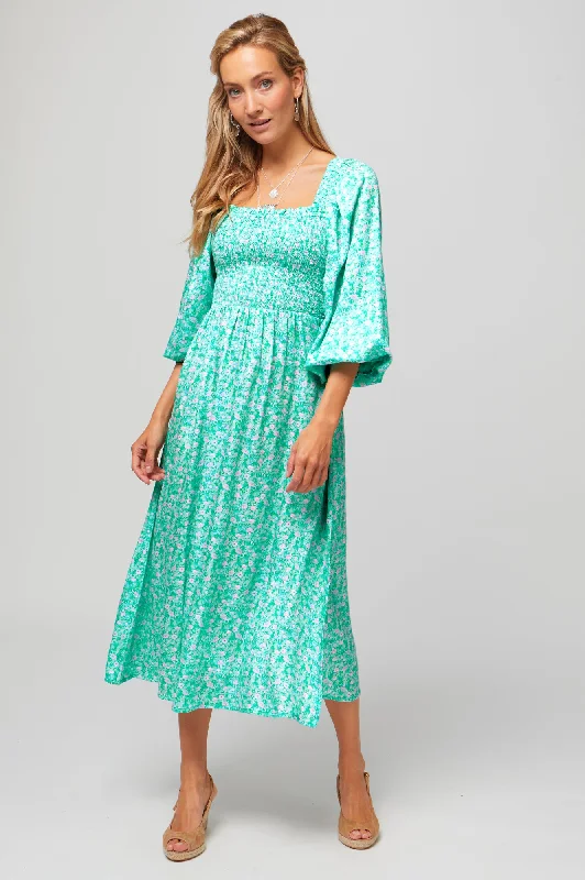 off-shoulder dressNancy Tencel Dress | Meadow Bloom Green