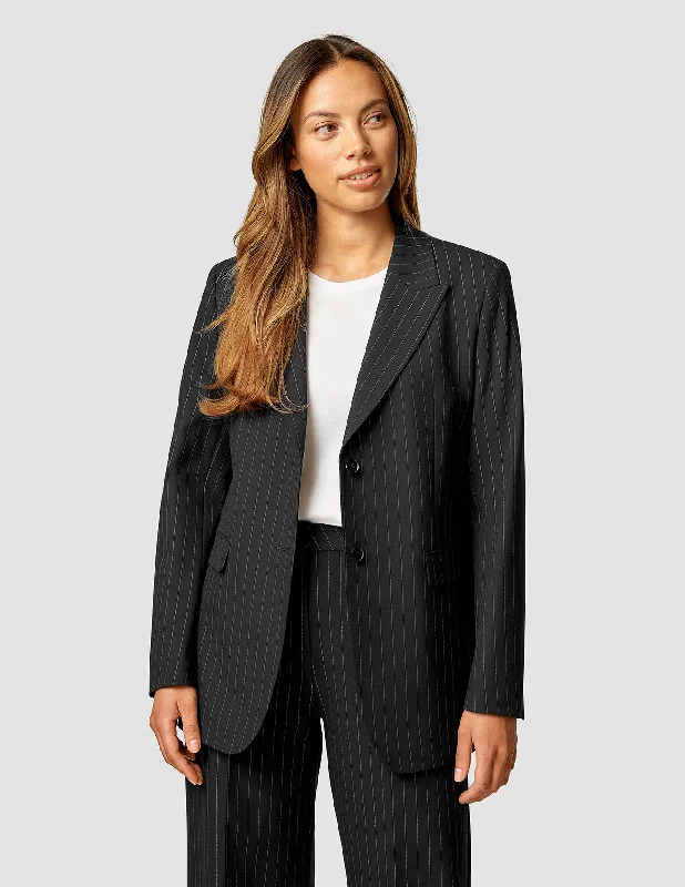 sleek and warm coatEssential Blazer Black Silver Pinstripe