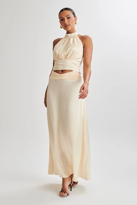 ruched dressClara Satin Ruched Maxi Skirt - Buttercream