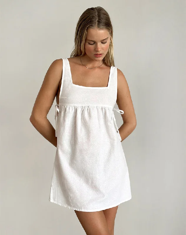 trendy dressKawase Tie Side Mini Dress in Linen White