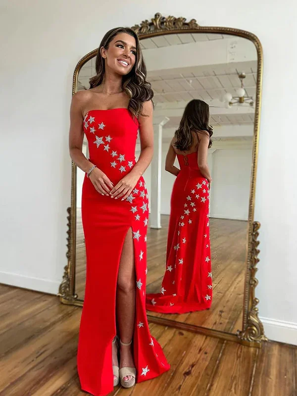 fitted cocktail dressElegant Red Star Sheath Long Prom Dresses Formal Dress With Side Slit,DP1100