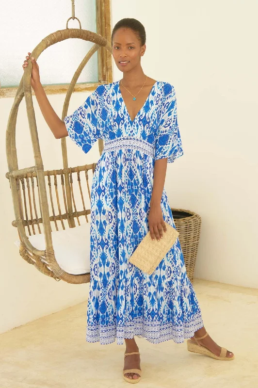 luxury dressLena EcoVero™ Dress | Ikat Blue/White