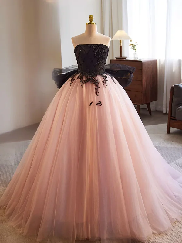 chic dressPink A-Line Tulle Lace Appliques Long Formal Prom Dress,DP1217