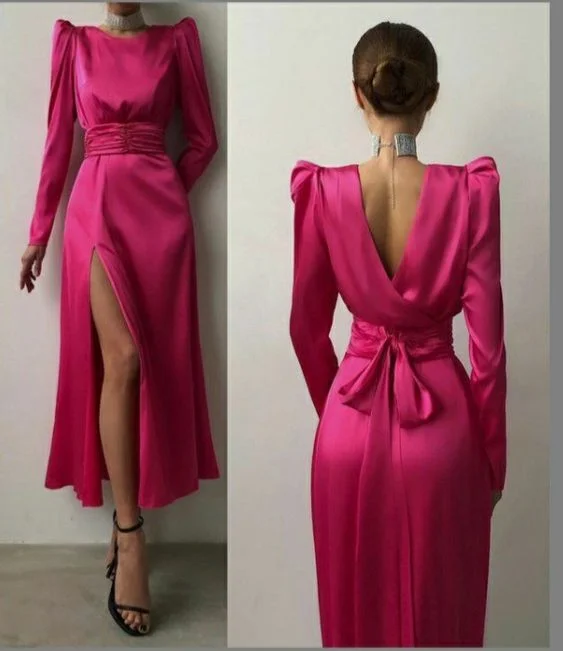 off-shoulder dressFuchsia Long Sleeves Midi Length Party Dress,DP1138