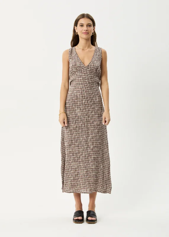 flowy evening dressAFENDS Womens Base - Seersucker Check Maxi Dress - Coffee Check