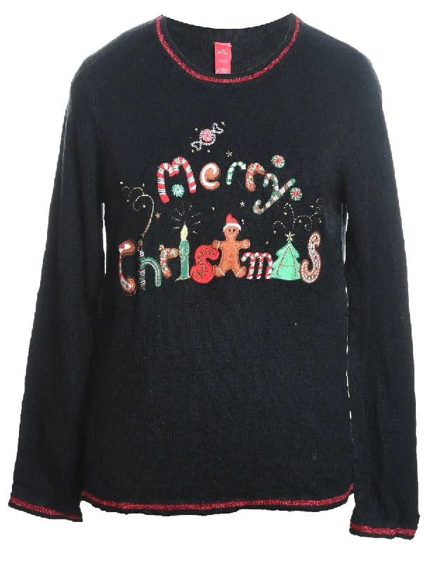 cozy fleece coatBlack Christmas Jumper - M