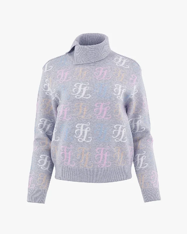 fitted coatTurtleneck Jacquard Logo Pattern Knit - Grey