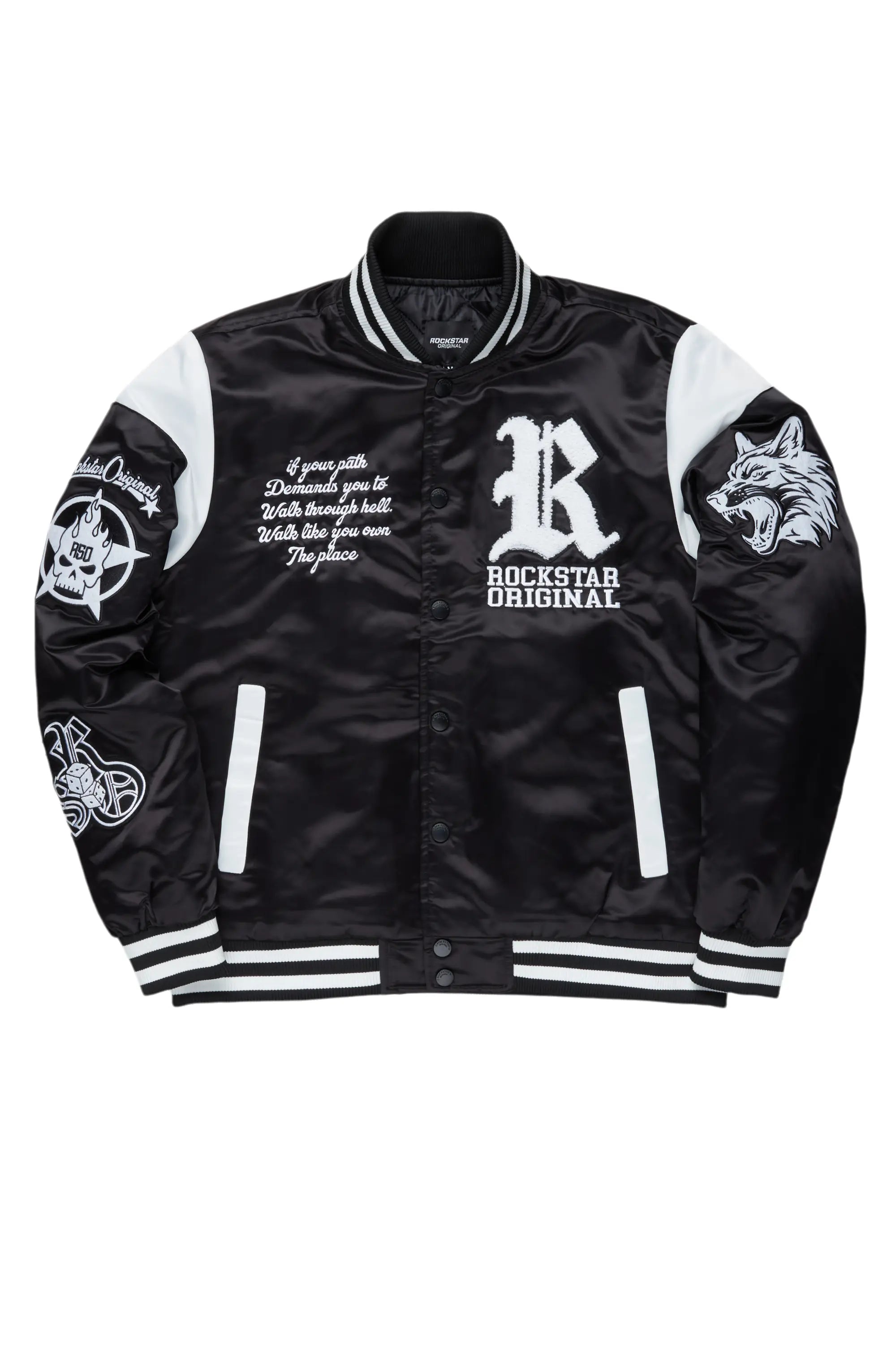 cozy wool-blend coatSosa Black Satin Varsity Jacket