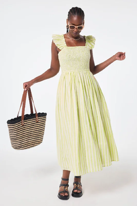 chic wrap dressNeon Yellow with Ivory Stripe Maxi Sundress