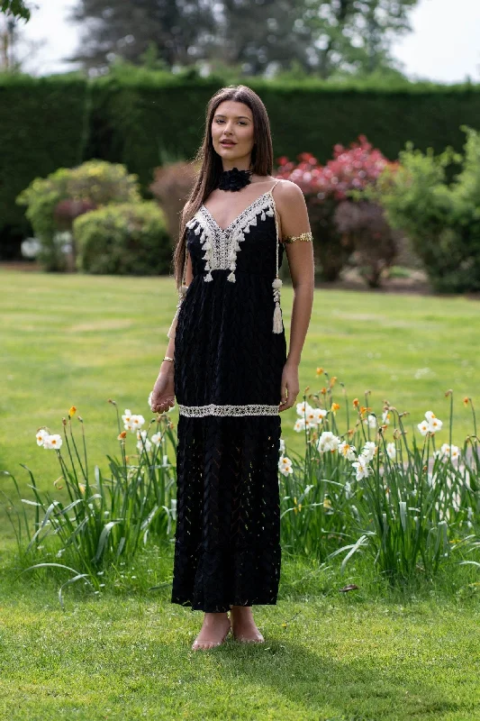 silk dressBlack Boho Tassel Maxi Dress