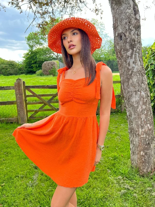 fitted cocktail dressOrange Santorini Tie Shoulder Summer Dress