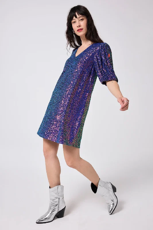 shift dressPurple Iridescent Sequin V-Neck Short Dress