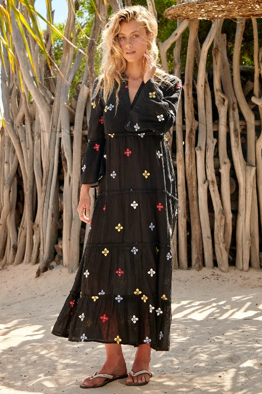 trendy mini dressFlorence Embroidered Kaftan | Black/ Multi