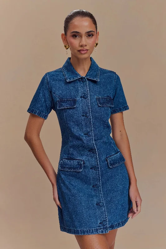 winter dressLeighton Denim Button Down Mini Dress - Dark Blue