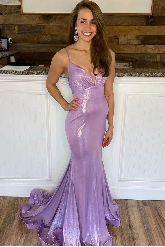 trendy bodycon dressLilac Spaghetti Straps V Neck Mermaid Long Prom Dress,DP1187