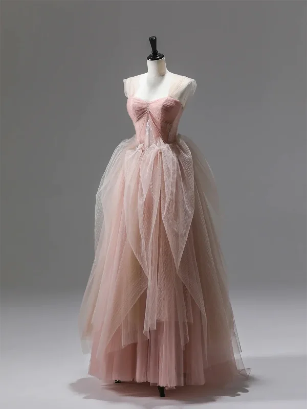 summer dressPink A-Line Tulle Long Prom Dress Evening Gown,DP1650