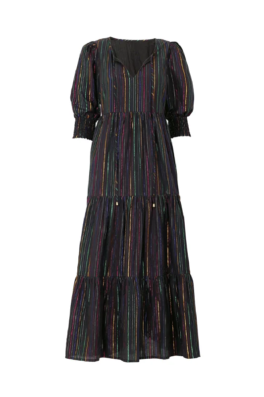 chic dressBlack with Rainbow Lurex Tie Front Maxi Dress