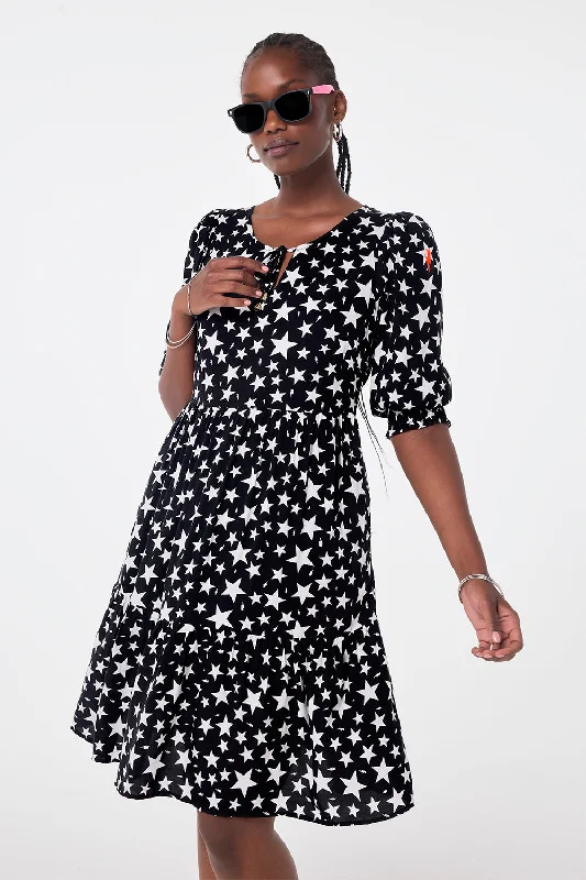 elegant maxi dressBlack with White Star Tie Front Short Dress