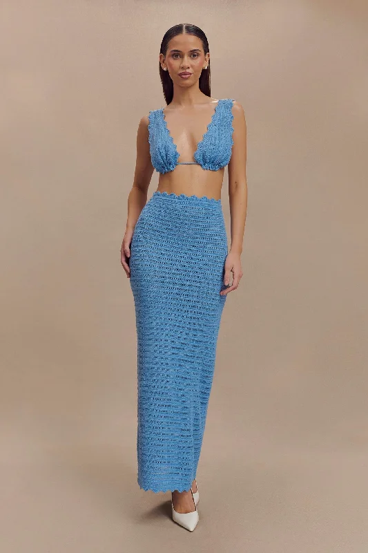 summer floral dressJadia Crochet Fishtail Maxi Skirt - Cornflower Blue