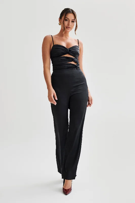 elegant maxi dressElina Twist Satin Jumpsuit - Black