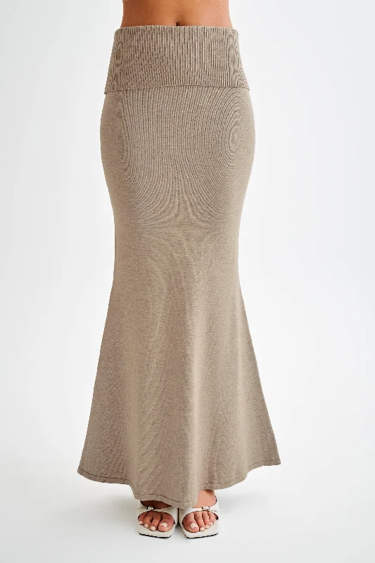 fitted cocktail dressKarlie Knit Maxi Skirt With Ribbed Waist - Taupe Marle