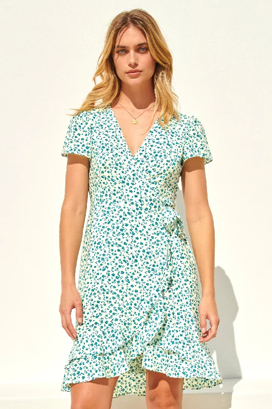 floral midi dressChelsea Wrap Dress | Daisy Flower Cream/Verdigris Green