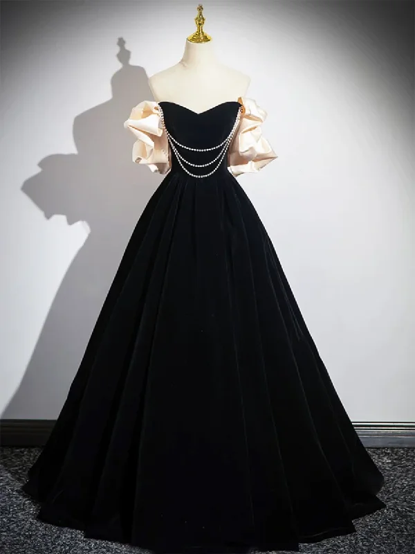 satin dressBlack A-Line Velvet Long Prom Dress Formal Party Dress,DP1649