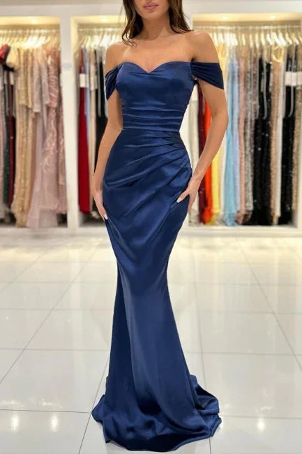 off-shoulder dressSimple Dark Navy Off-the-shoulder Mermaid Evening Party Dress,DP1113