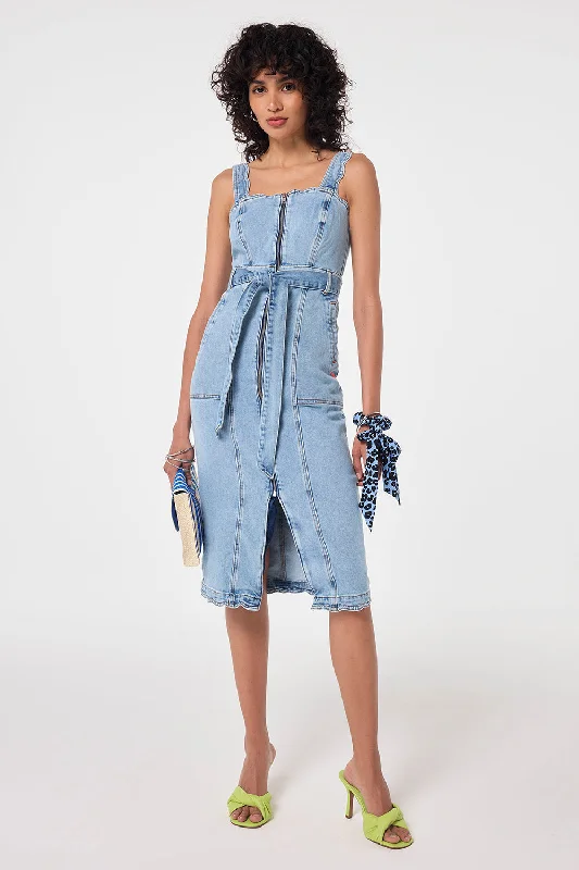 cocktail party dressPale Indigo Wash Scallop Strappy Denim Sundress