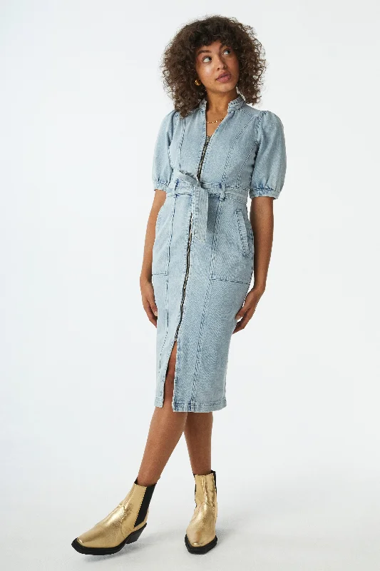 evening dressHeavy Washed Zip Detail Denim Dress