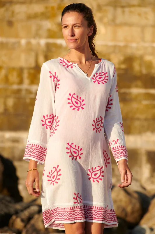 sleek midi dressGuadalupe Short Tunic | Paisley White/Pink