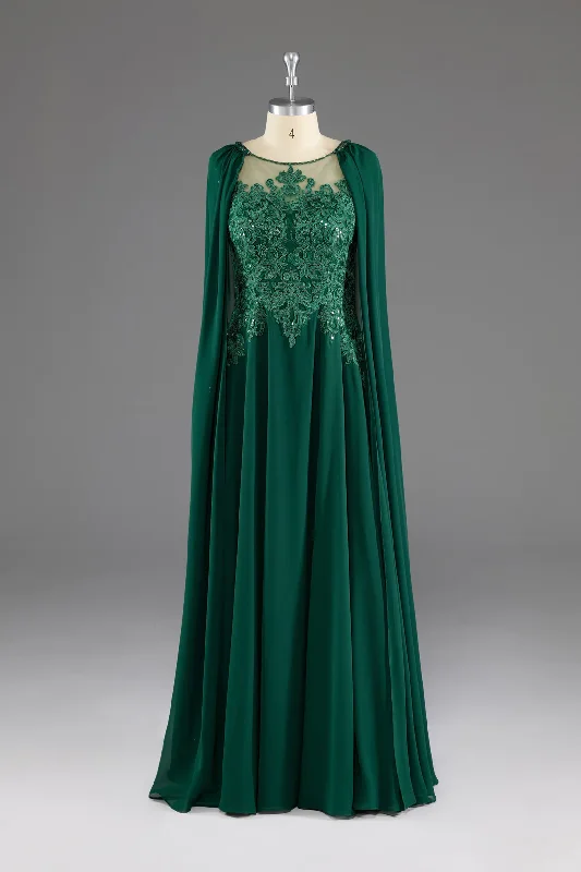 off-the-shoulder dressDark Green A-Line Lace Appliques Chiffon Long Prom Dress Formal Party Dress,DP1348