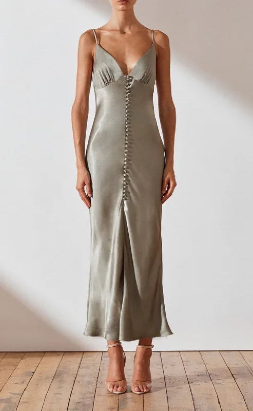 sleek midi dressLa Lune Bias Slip (Sage)