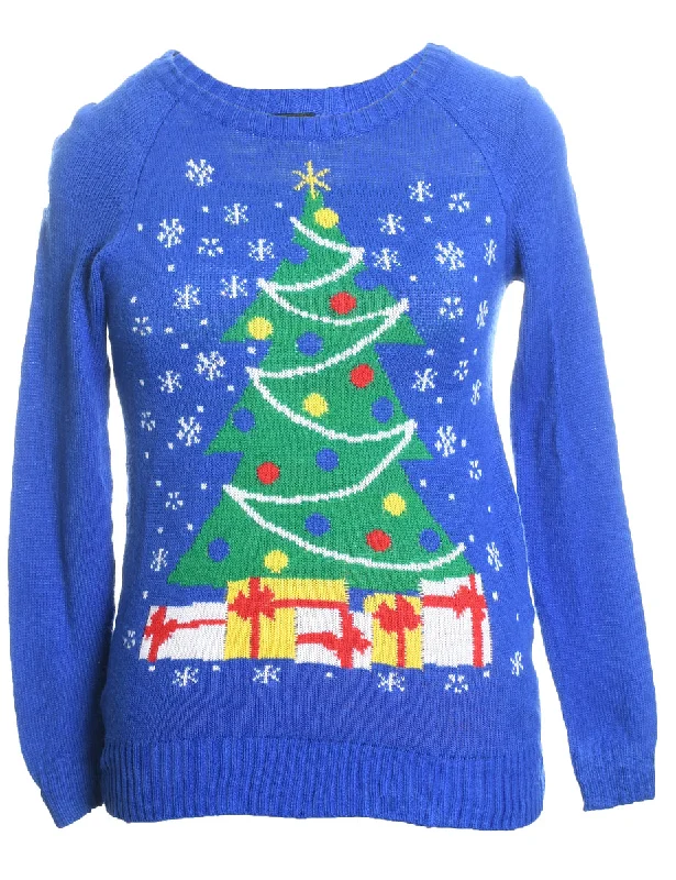 stylish blazer coatBlue Christmas Jumper - XS