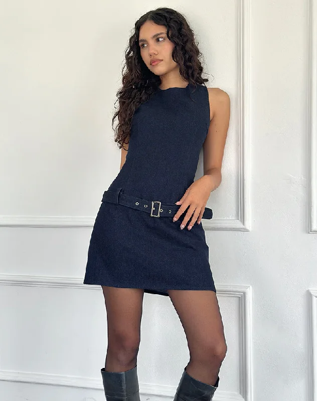 elegant shift dressDilshan Belted Mini Dress in Chambray Indigo