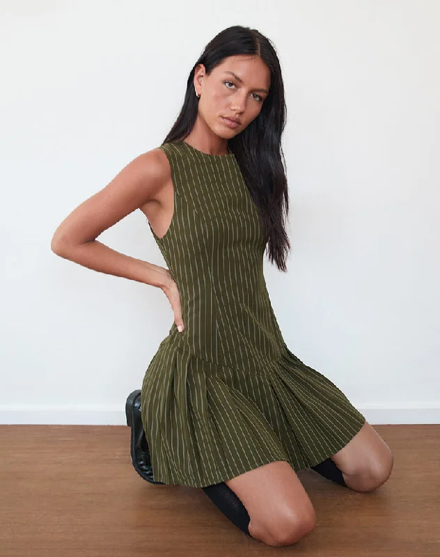 backless dressSemasa Mini Dress in Khaki Pinstripe