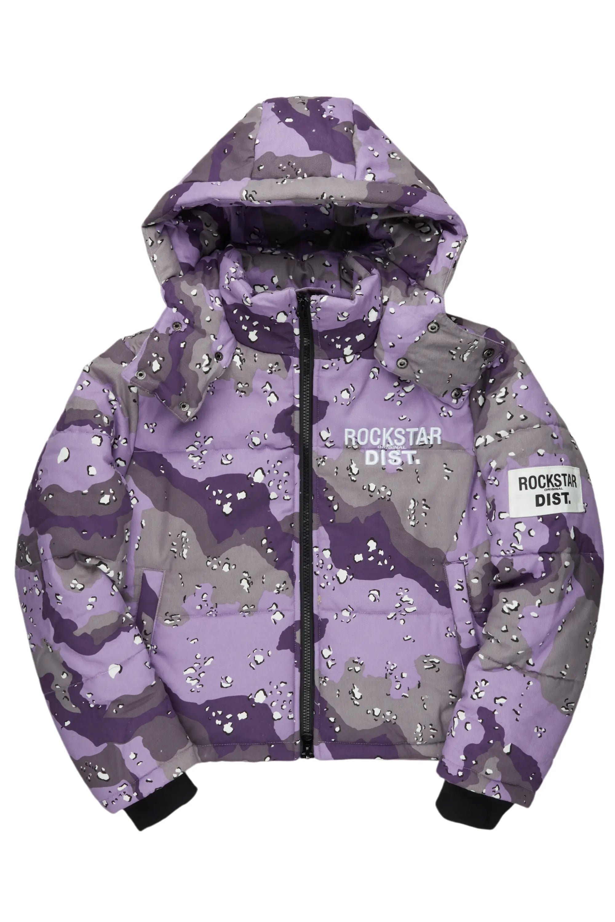 raincoatPorchea Purple Camo Puffer Jacket