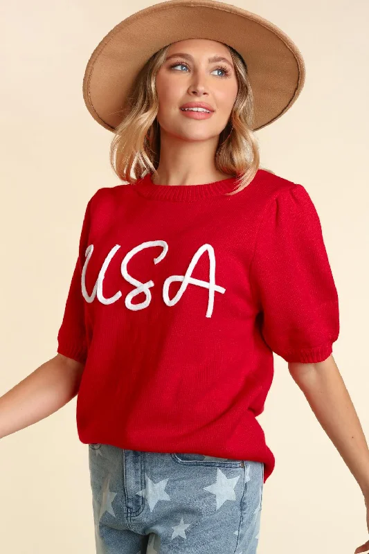 tailored blazer coatRED USA POP UP LETTER SWEATER KNIT TOP