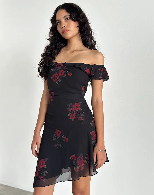 party dressUrsula Bardot Mini Dress in Black Vintage Rose