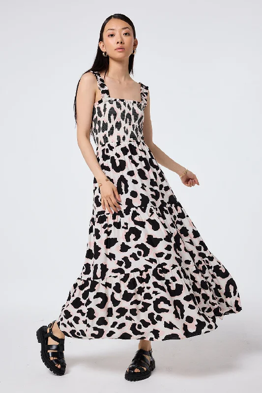 relaxed fit dressIvory with Neutral and Black Mega Shadow Leopard Maxi Sundress