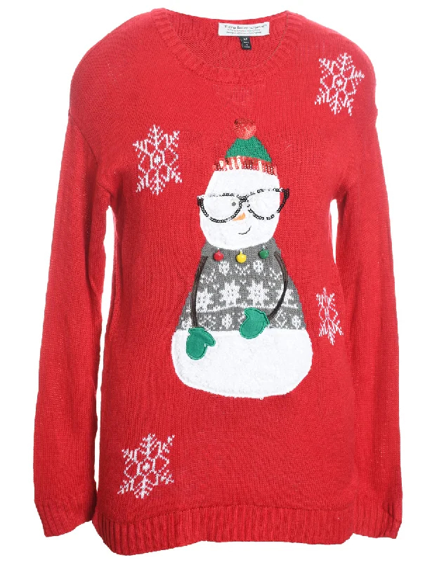 cozy wool-blend coatSnowman Design Red Knit Christmas Jumper - M