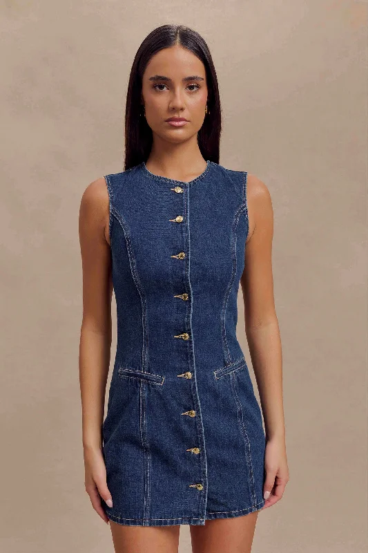 trendy wrap dressJane Button Down Denim Mini Dress - Dark Blue