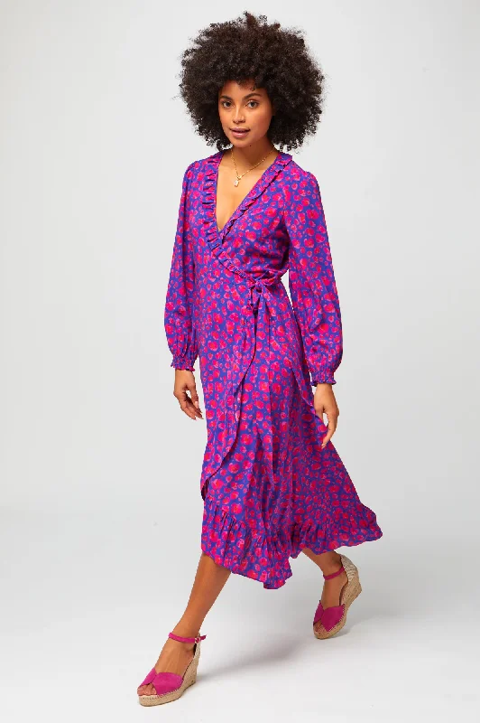 stylish dressDemi Long Sleeve Wrap Dress | Cheetah Blue/Pink