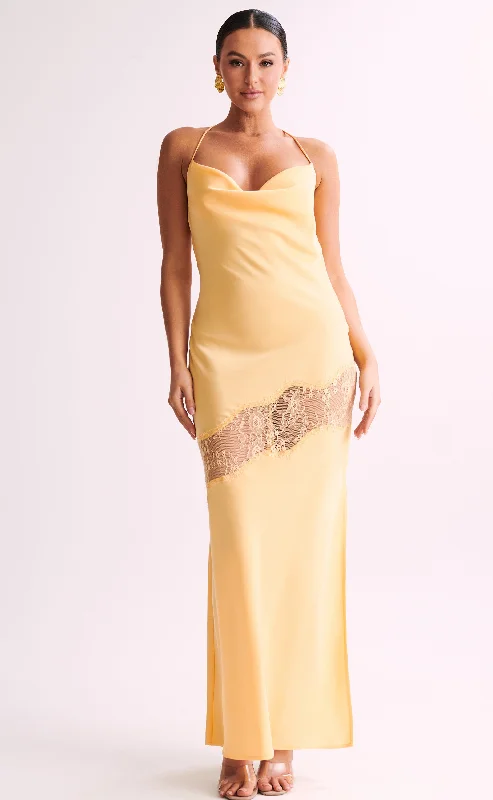 draped dressChandra Lace Detail Dress (Yellow)